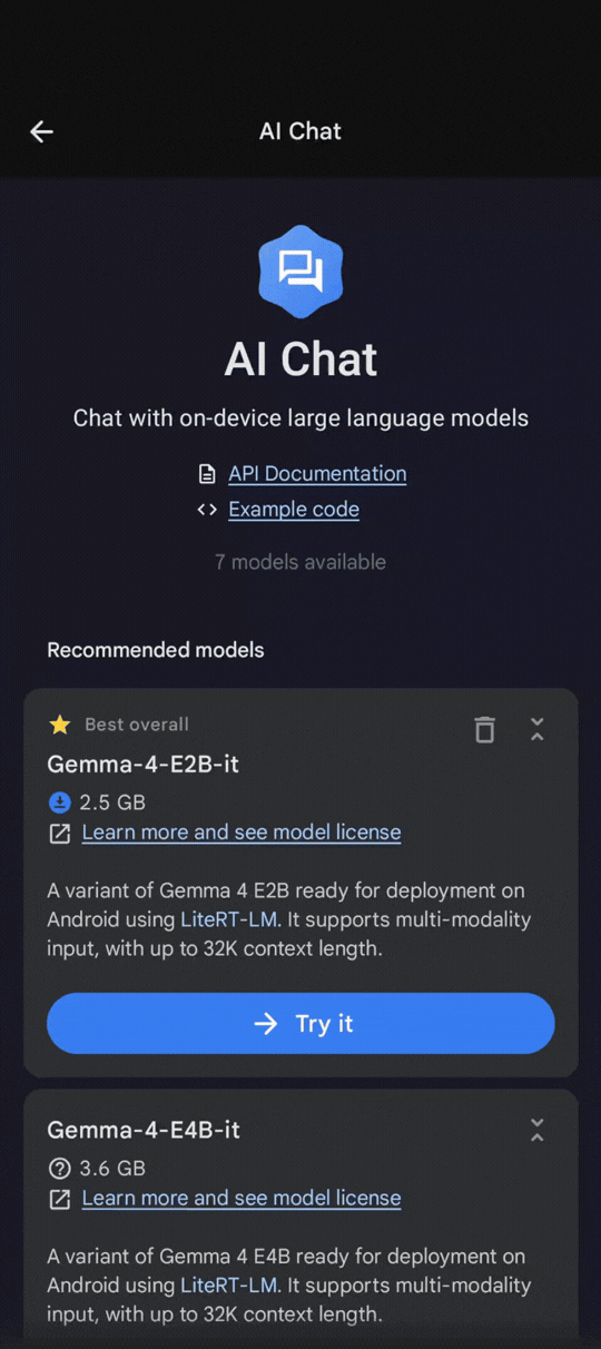 List of models available inside AI Chat